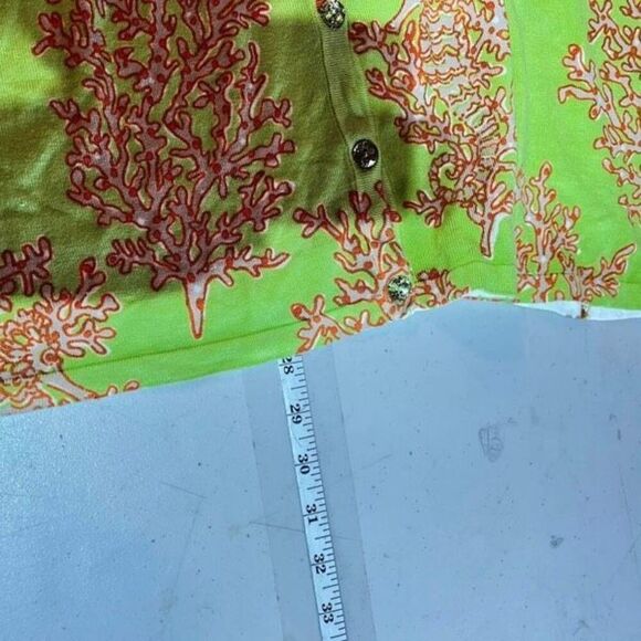 Quacker Factory Rhinestones Button Front Short Sleeve‎ Cardigan Green Orange 1X - Picture 6 of 11